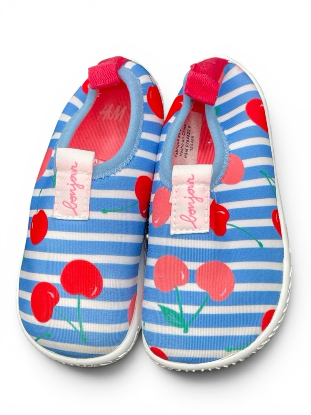 H&M Blue & White Stripe Kids Water Shoes with Red Cherry Print